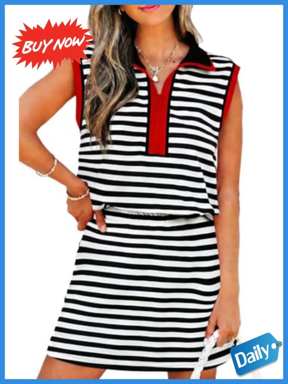 Women's 2 Piece Tank and Skort Set Sleeveless Striped Summer Outfit